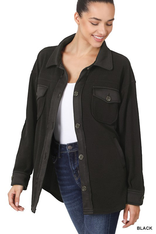 Zenana Clothing Oversized Long Sleeve Basic Fleece Shacket
