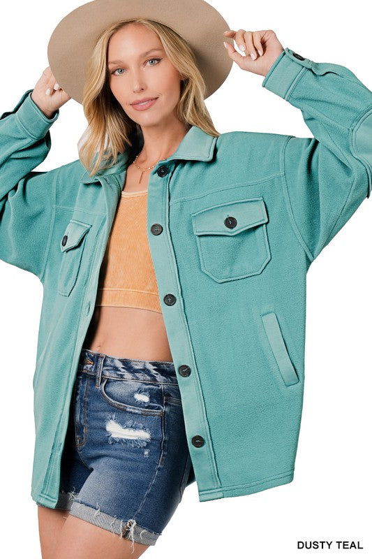 Zenana Clothing Oversized Long Sleeve Basic Fleece Shacket