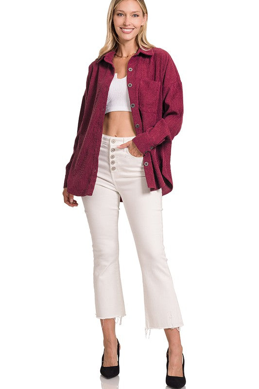 Zenana Clothing Long Sleeved Oversized Corduroy Shacket