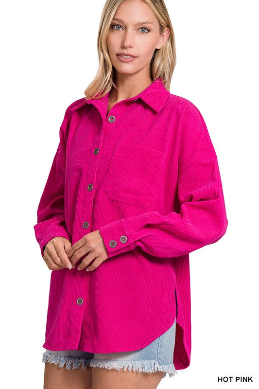 Zenana Clothing Long Sleeved Oversized Corduroy Shacket