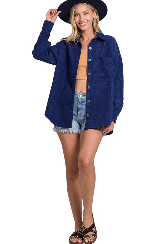 Zenana Clothing Long Sleeved Oversized Corduroy Shacket