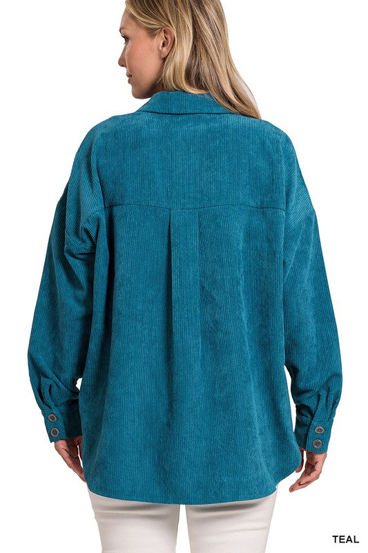 Zenana Clothing Long Sleeved Oversized Corduroy Shacket