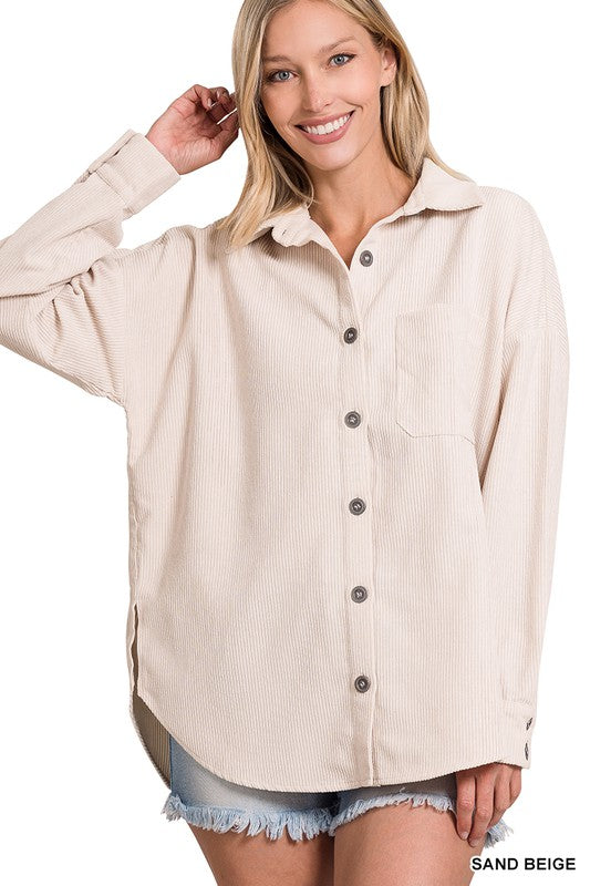 Zenana Clothing Long Sleeved Oversized Corduroy Shacket