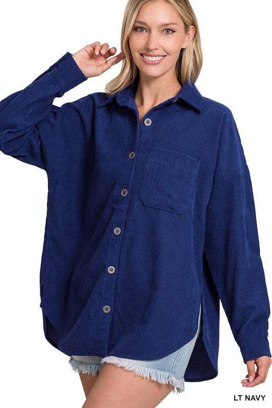 Zenana Clothing Long Sleeved Oversized Corduroy Shacket