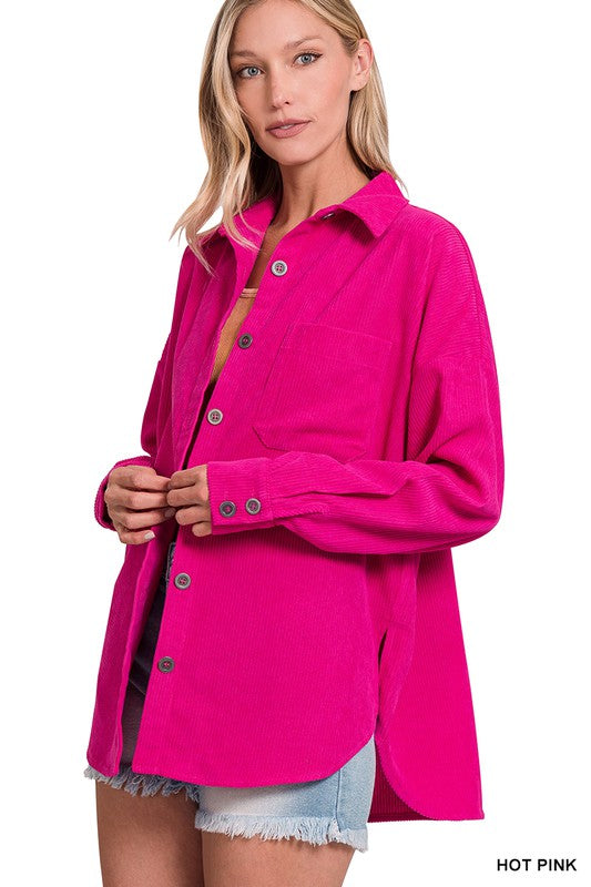 Zenana Clothing Long Sleeved Oversized Corduroy Shacket