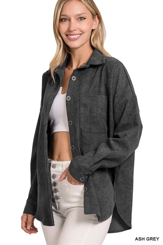 Zenana Clothing Long Sleeved Oversized Corduroy Shacket