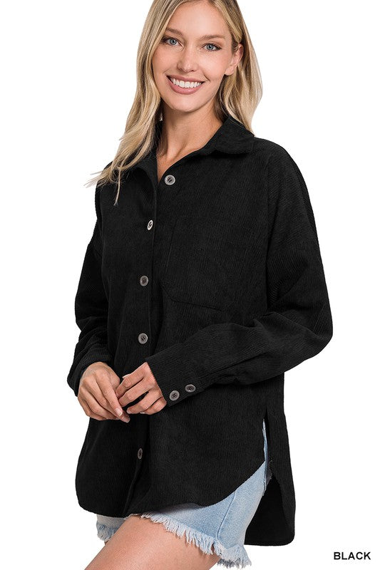 Zenana Clothing Long Sleeved Oversized Corduroy Shacket
