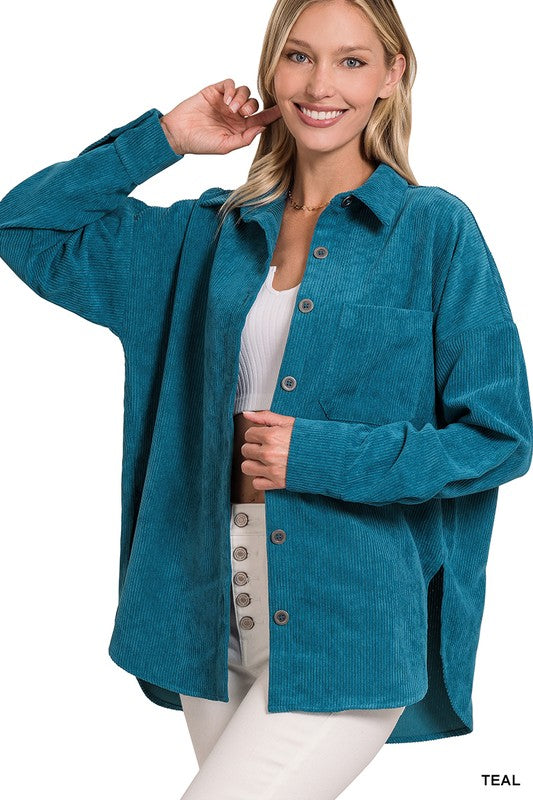 Zenana Clothing Long Sleeved Oversized Corduroy Shacket