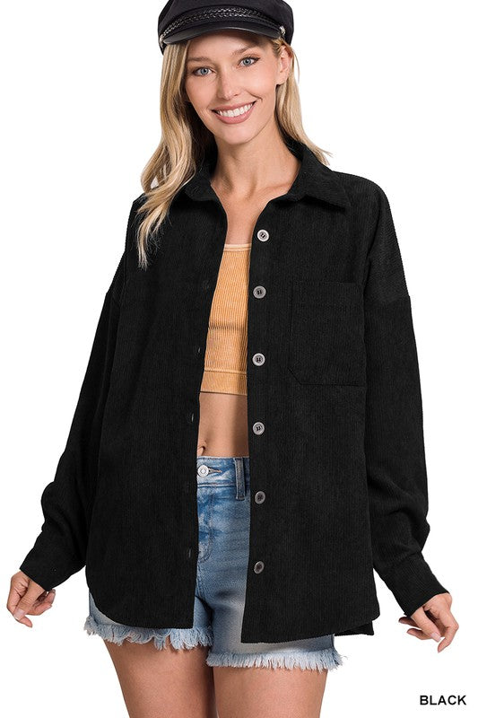 Zenana Clothing Long Sleeved Oversized Corduroy Shacket