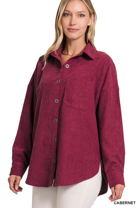Zenana Clothing Long Sleeved Oversized Corduroy Shacket