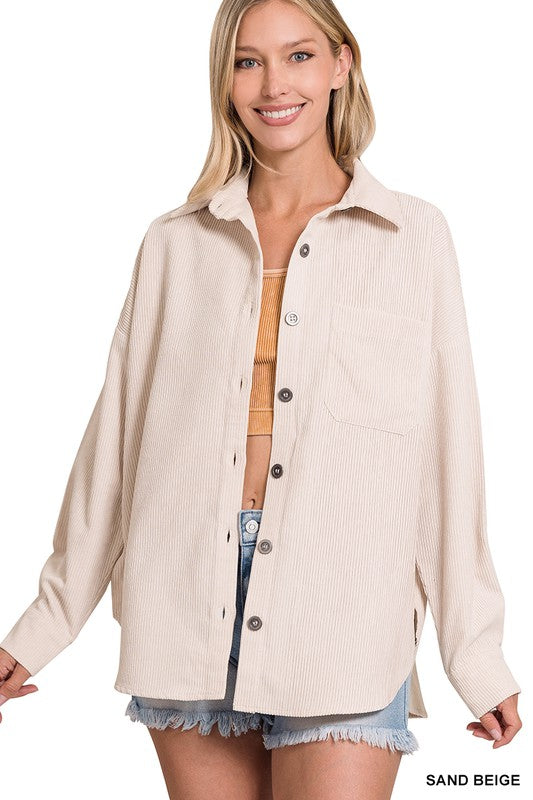 Zenana Clothing Long Sleeved Oversized Corduroy Shacket