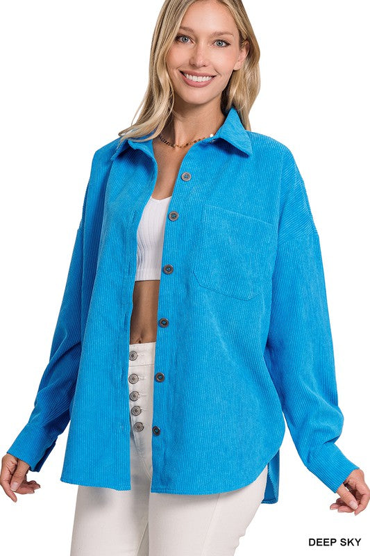Zenana Clothing Long Sleeved Oversized Corduroy Shacket