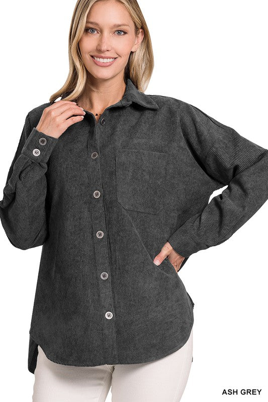 Zenana Clothing Long Sleeved Oversized Corduroy Shacket