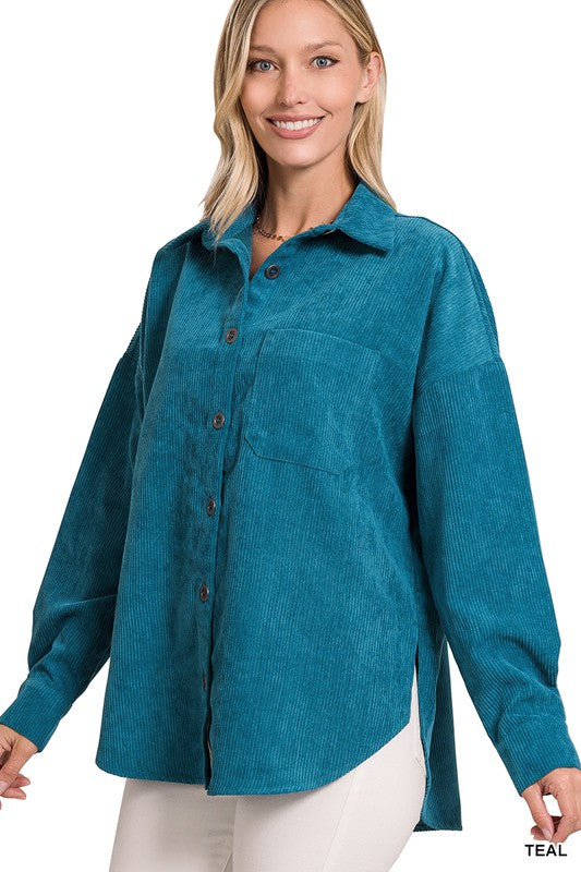 Zenana Clothing Long Sleeved Oversized Corduroy Shacket