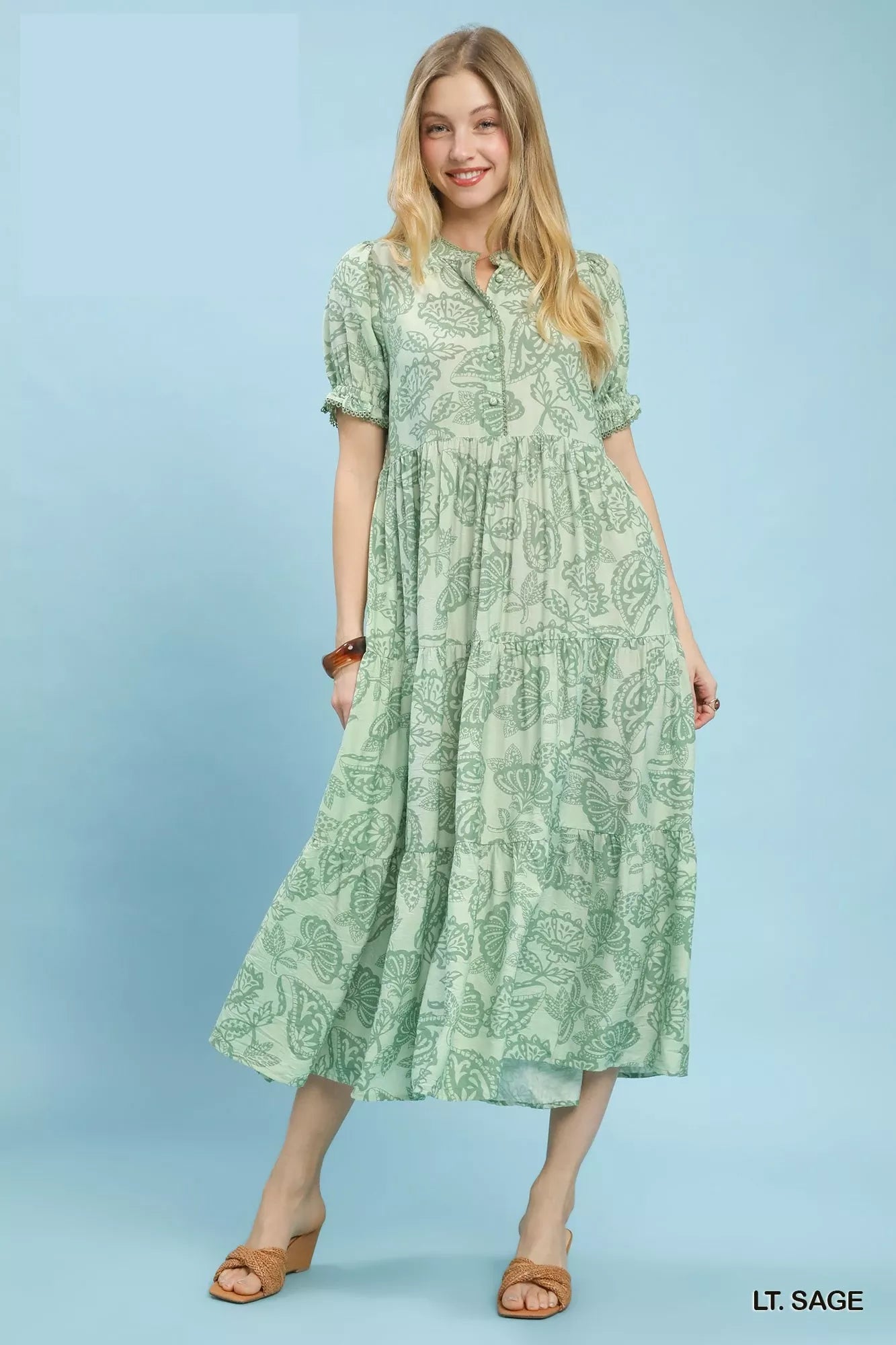 Umgee Paisley Print Tiered Midi Dress | Rayon | Boho | Pocketed