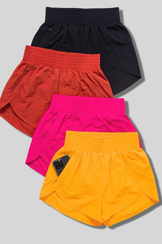 Zenana Clothing Plus Windbreaker Smocked Waistband Running Shorts