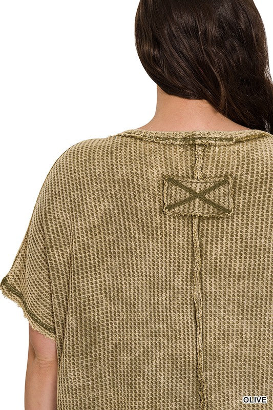Zenana Women's Clothing Plus Washed Baby Waffle Short Sleeve Top Cotton Size S/M L/XL