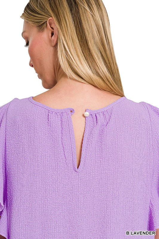 Zenana Women's Brand Woven Bubble Airflow Flutter Sleeve Top Polyester Spandex Size S-L