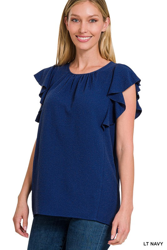Zenana Women's Brand Woven Bubble Airflow Flutter Sleeve Top Polyester Spandex Size S-L
