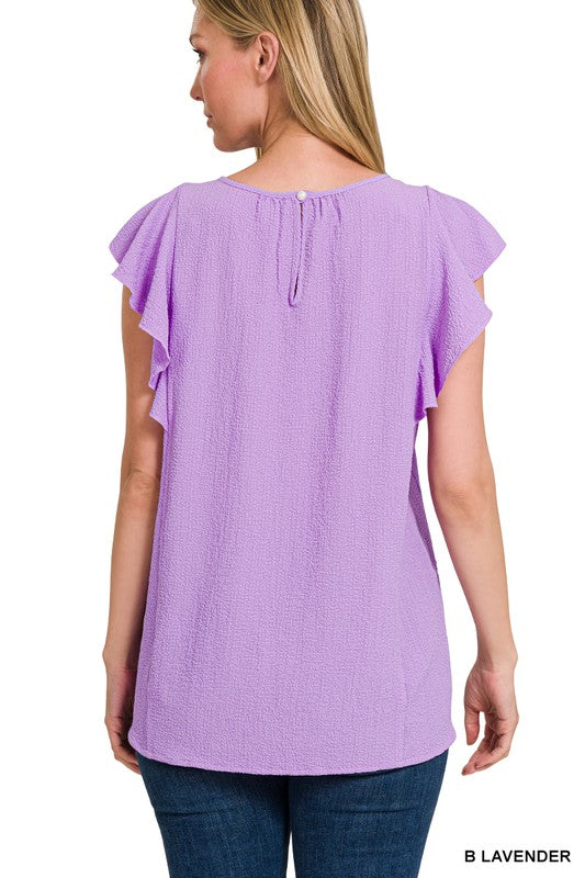 Zenana Women's Brand Woven Bubble Airflow Flutter Sleeve Top Polyester Spandex Size S-L