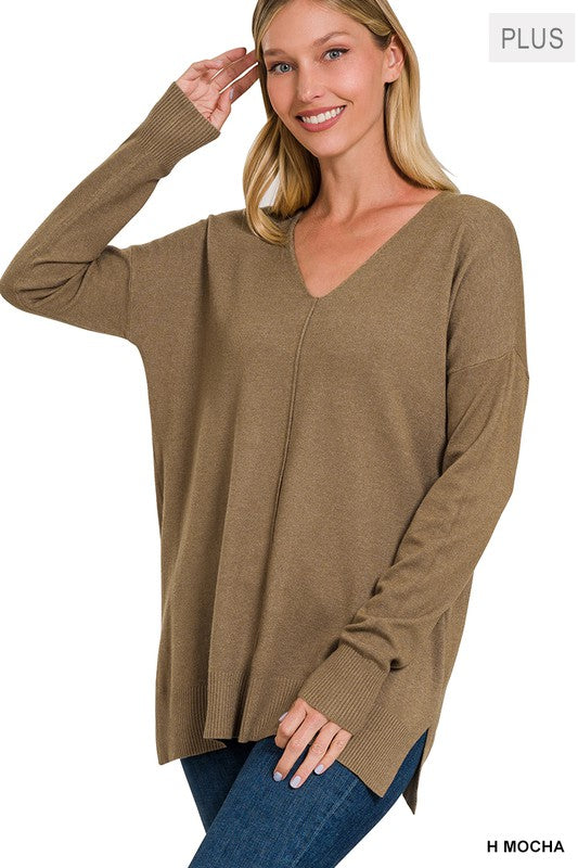 Zenana Clothing Plus Size Garmet Dyed Front Seam Sweater
