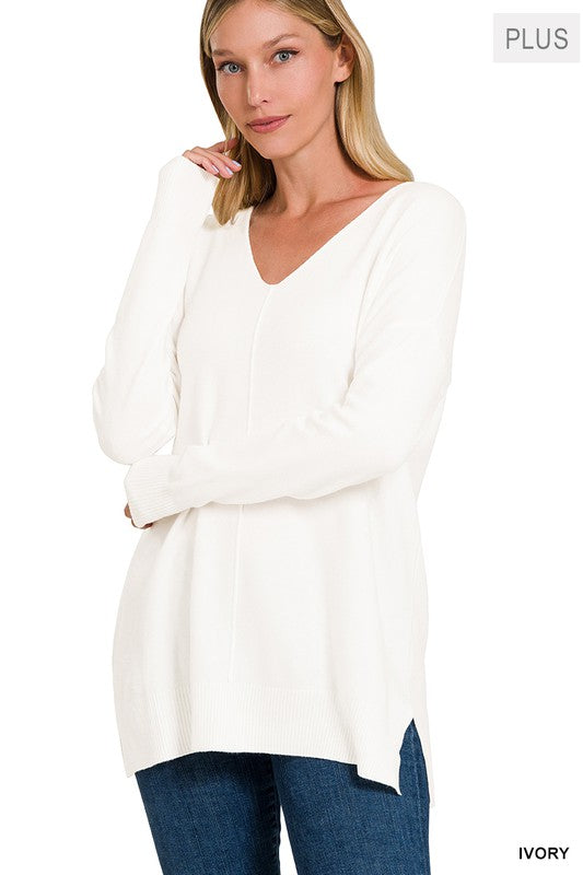 Zenana Clothing Plus Size Garmet Dyed Front Seam Sweater