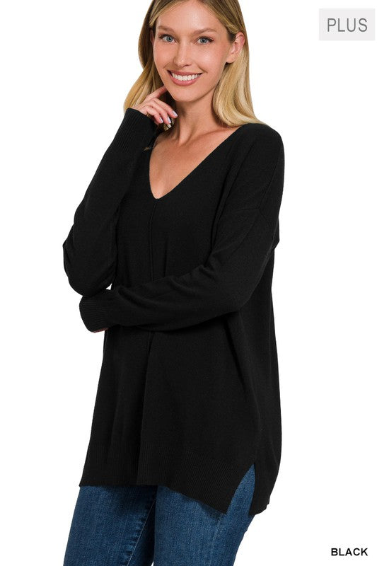 Zenana Clothing Plus Size Garmet Dyed Front Seam Sweater