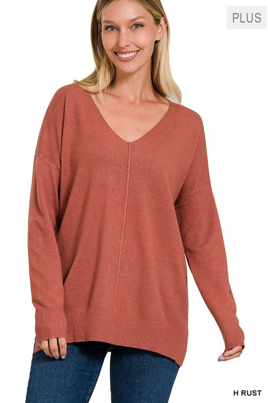 Zenana Clothing Plus Size Garmet Dyed Front Seam Sweater