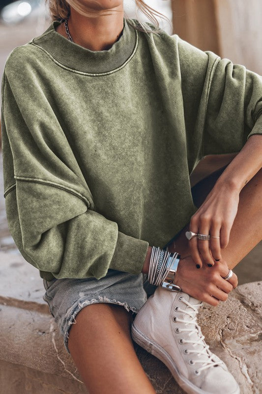 EG Fashion Women’s Mineral Washed Acid dye Long Sleeve Sweatshirt Pullover Top Polyester Cotton Size S-XL