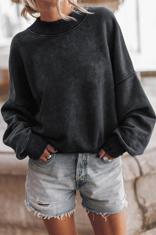 EG Fashion Women’s Mineral Washed Acid dye Long Sleeve Sweatshirt Pullover Top Polyester Cotton Size S-XL