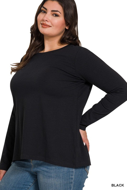 Zenana Clothing Plus Size Cotton Crew Neck Long Sleeve T-Shirt Top