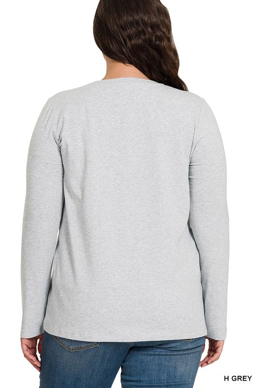 Zenana Clothing Plus Size Cotton Crew Neck Long Sleeve T-Shirt Top