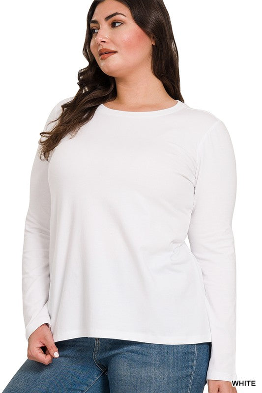 Zenana Clothing Plus Size Cotton Crew Neck Long Sleeve T-Shirt Top