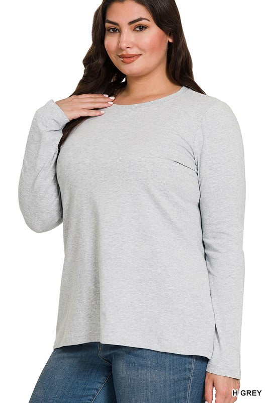 Zenana Clothing Plus Size Cotton Crew Neck Long Sleeve T-Shirt Top