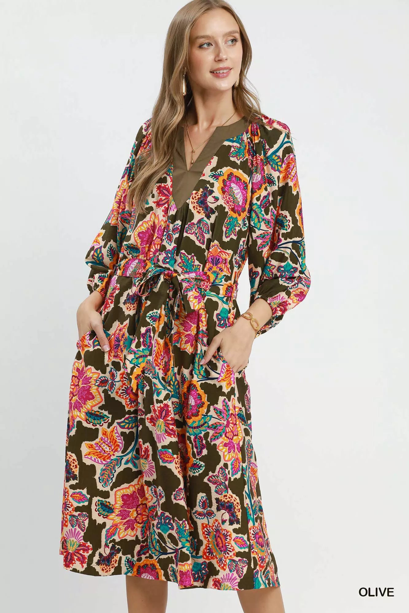 umgee midi dress Mix Bold Print Flutter Sleeve by in Blue Mix Meadowlark Effortlessly boho with a modern twistthis Umgee geometric print midi dress features warm tones Umgee 80% Rayon 20% Nylon