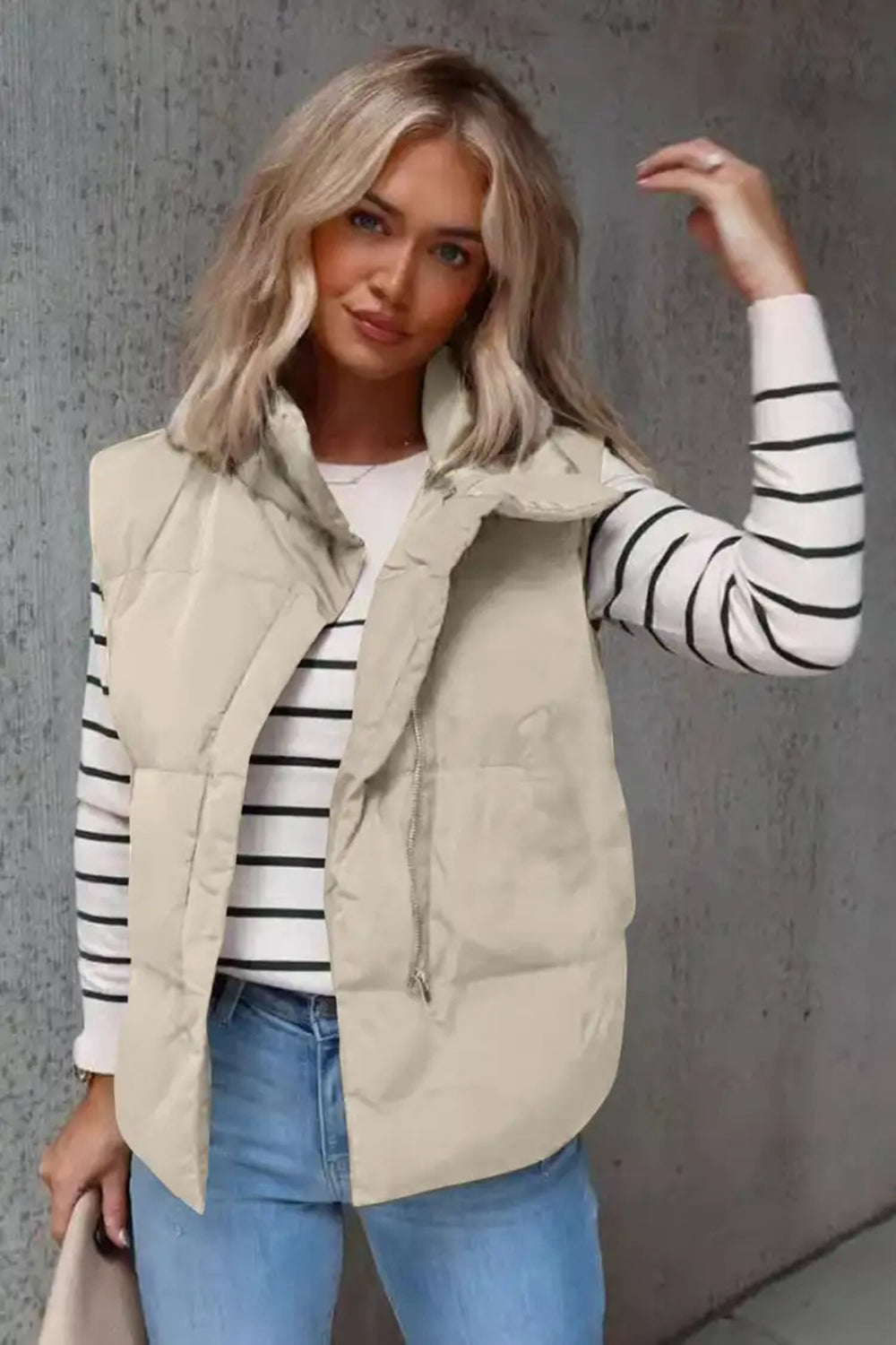 Blueberi B Women’s Zip Up Vest Coat with Pockets Polyester Size S-2XL