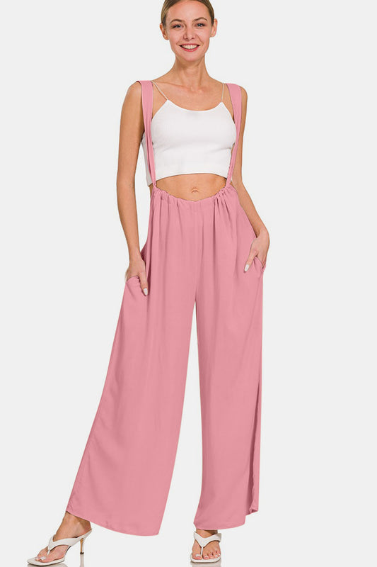 Zenana Women's  Pocketed Wide Strap Wide Leg Overalls Rayon Size S-L