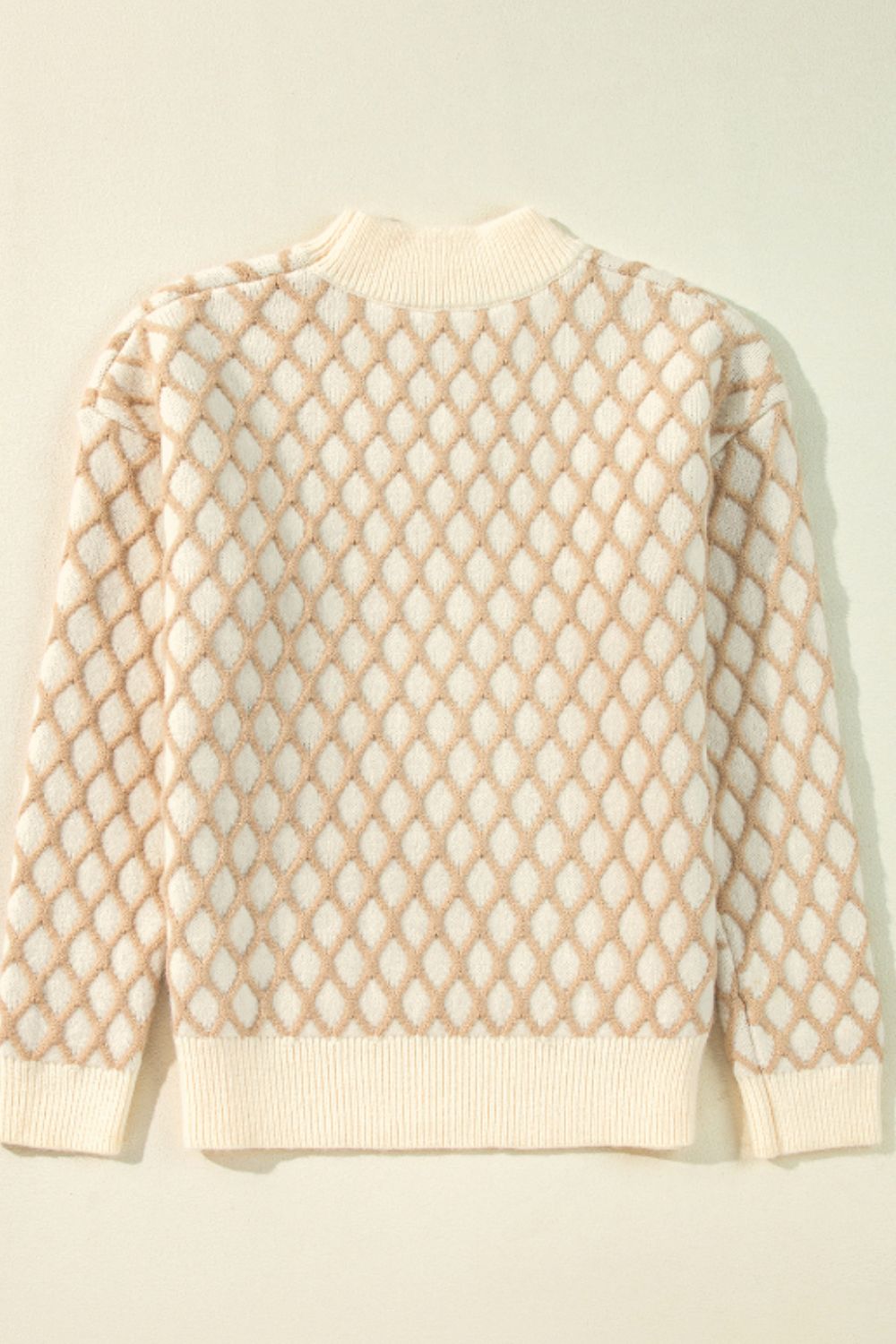 Blueberi B Women’s Diamond Pattern Mock Neck Long Sleeve Sweater Acrylic Polyester Polyamide Size S-XL