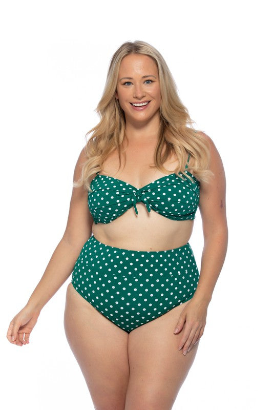 Women's Green Polka Dot High Waist Bikini Set Nylon Spandex Size S-L