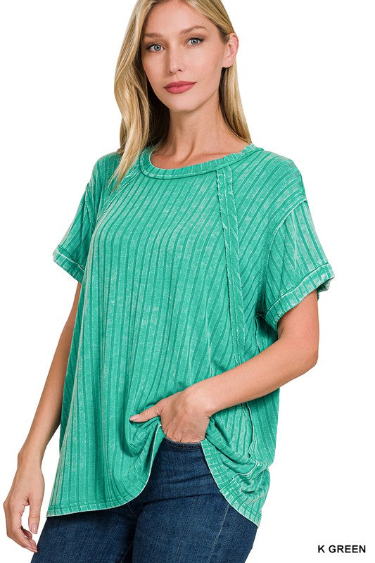 Zenana Women’s Ribbed Raglan Dolman Sleeve Boat-Neck Top Rayon Spandex Size S/M L/XL