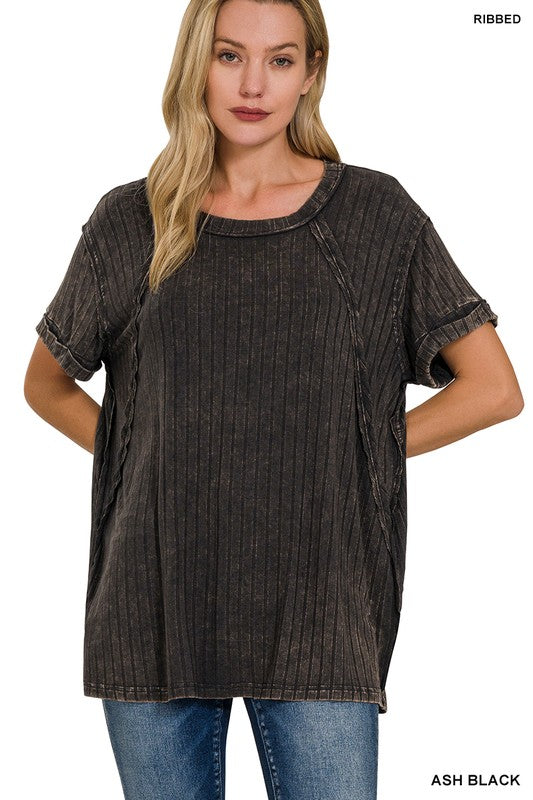 Zenana Women’s Ribbed Raglan Dolman Sleeve Boat-Neck Top Rayon Spandex Size S/M L/XL