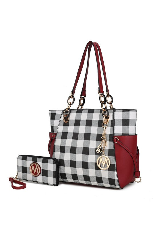 MKF Collection Yale Checkered Tote Bag with Wallet by Mia K