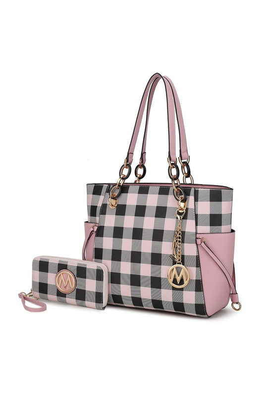 MKF Collection Yale Checkered Tote Bag with Wallet by Mia K