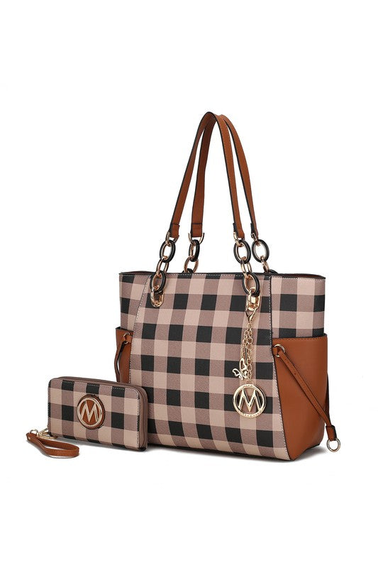 MKF Collection Yale Checkered Tote Bag with Wallet by Mia K