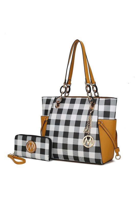 MKF Collection Yale Checkered Tote Bag with Wallet by Mia K