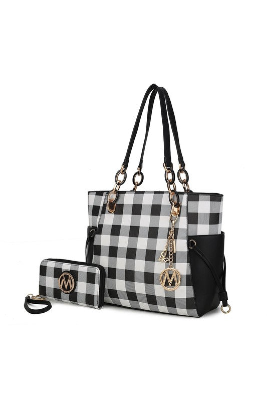 MKF Collection Yale Checkered Tote Bag with Wallet by Mia K