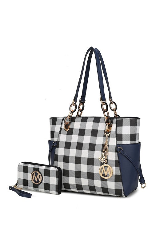 MKF Collection Yale Checkered Tote Bag with Wallet by Mia K