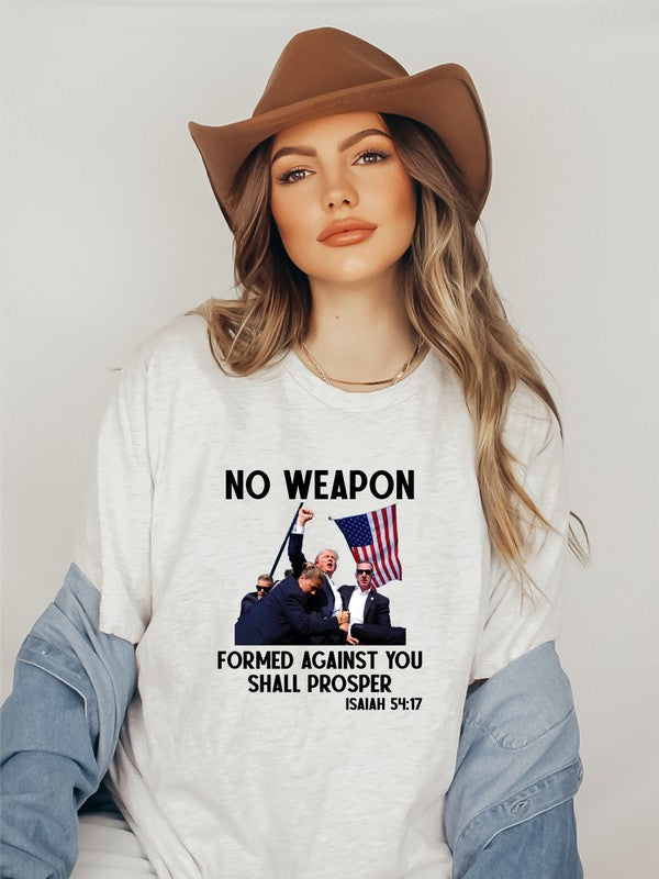 Women’s No Weapon Formed Against You Trump Graphic Tee Cotton Sizes XS-XL