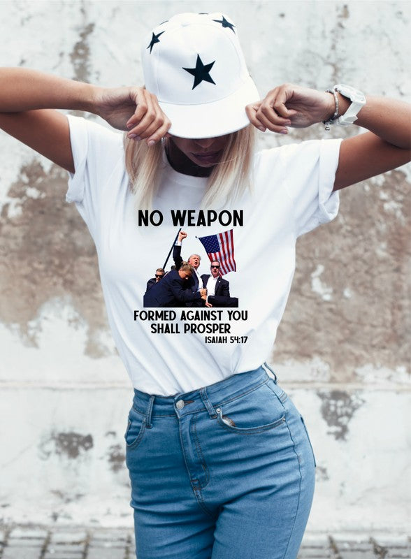 Women’s No Weapon Formed Against You Trump Graphic Tee Cotton Sizes XS-XL