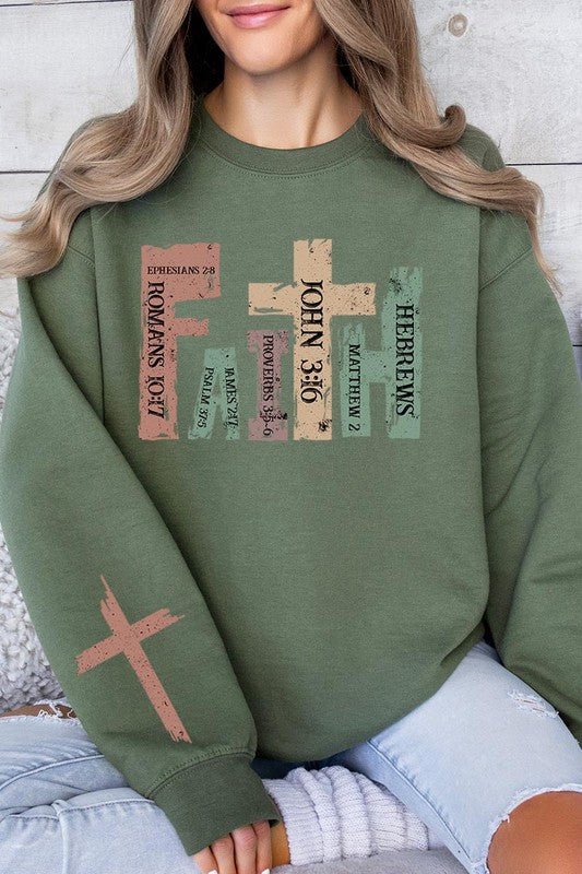 Faith Women’s Christian Graphic Fleece Sweatshirts Cotton Polyester Size S-XL
